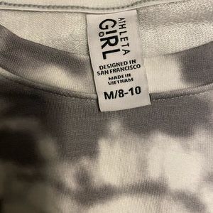 Athleta kids, size medium 8-10, color is grey and white tie-dye long sleeve.